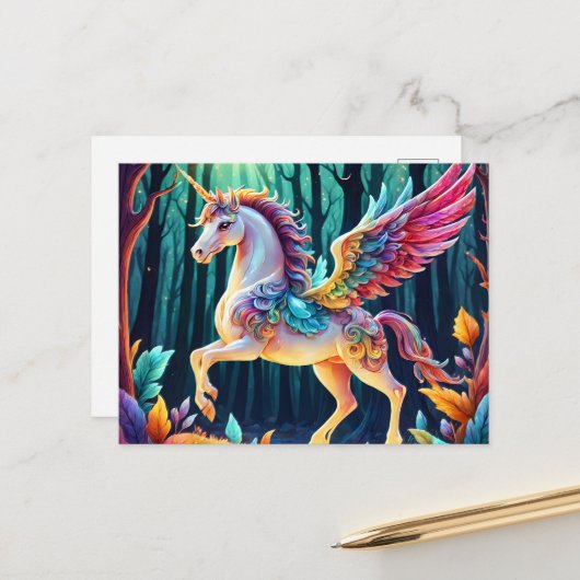 Farbenfrohe Einhorn Postkarte (Vorderseite/Rückseite Beispiel)