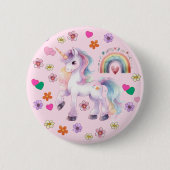 Farbenfrohe Einhorn-Regenbogen-Blume Button (Vorderseite)