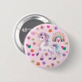 Farbenfrohe Einhorn-Regenbogen-Blume Button (Vorne & Hinten)