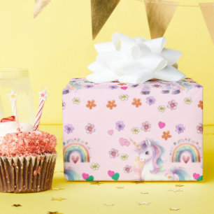 Farbenfrohe Einhorn-Regenbogen-Blume Geburtstagspa Geschenkpapier