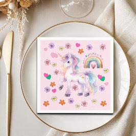 Farbenfrohe Einhorn-Regenbogen-Blume Geburtstagspa Serviette