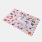 Farbenfrohe Einhorn-Regenbogen-Blume Kinderzimmer Fußmatte (Schrägansicht)
