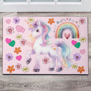 Farbenfrohe Einhorn-Regenbogen-Blume Kinderzimmer Fußmatte