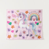 Farbenfrohe Einhorn-Regenbogen-Blume Kinderzimmer Wandteppich (Vorderseite (Horizontal))
