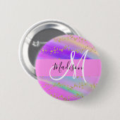Farbenfrohe Einhorn-Regenbogen-Gold-Glitzer-Monogr Button (Vorne & Hinten)
