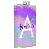 Farbenfrohe Einhorn-Regenbogen-Gold-Glitzer-Monogr Flachmann (Rechts)