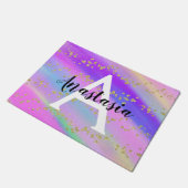 Farbenfrohe Einhorn-Regenbogen-Gold-Glitzer-Monogr Fußmatte (Schrägansicht)