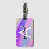 Farbenfrohe Einhorn-Regenbogen-Gold-Glitzer-Monogr Gepäckanhänger (Vorderseite Vertikal)
