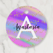 Farbenfrohe Einhorn-Regenbogen-Gold-Glitzer-Monogr Geschenkanhänger (Rückseite)