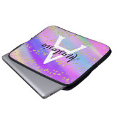 Farbenfrohe Einhorn-Regenbogen-Gold-Glitzer-Monogr Laptopschutzhülle (Vorne Knopf)