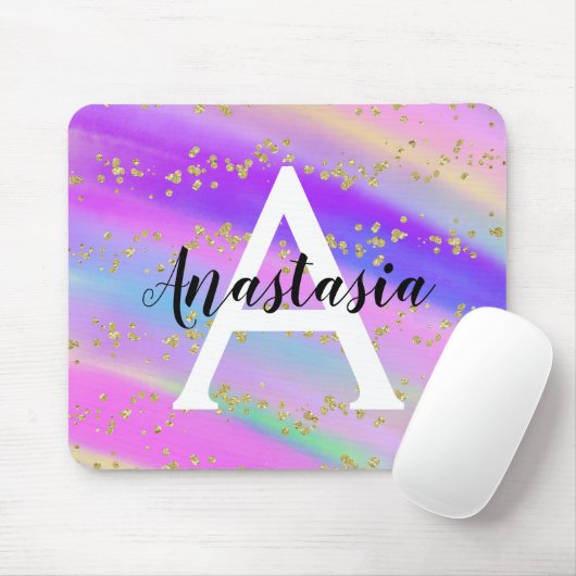 Farbenfrohe Einhorn-Regenbogen-Gold-Glitzer-Monogr Mousepad (Mit Mouse)