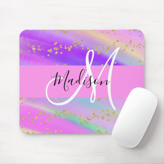Farbenfrohe Einhorn-Regenbogen-Gold-Glitzer-Monogr Mousepad (Mit Mouse)