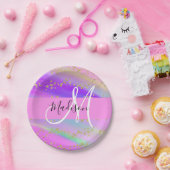 Farbenfrohe Einhorn-Regenbogen-Gold-Glitzer-Monogr Pappteller (Party)