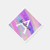 Farbenfrohe Einhorn-Regenbogen-Gold-Glitzer-Monogr Serviette (Ecke)