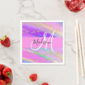 Farbenfrohe Einhorn-Regenbogen-Gold-Glitzer-Monogr Serviette (Beispiel)