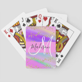 Farbenfrohe Einhorn-Regenbogen-Gold-Glitzer-Monogr Spielkarten