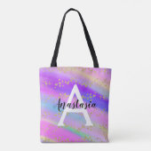 Farbenfrohe Einhorn-Regenbogen-Gold-Glitzer-Monogr Tasche (Rückseite)