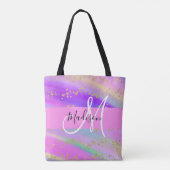 Farbenfrohe Einhorn-Regenbogen-Gold-Glitzer-Monogr Tasche (Rückseite)