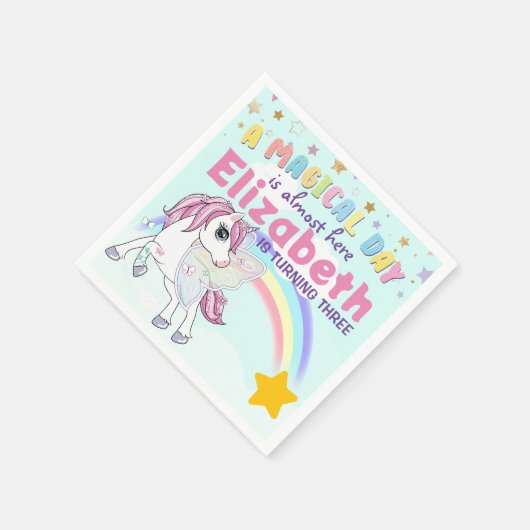 Farbenfrohe Einhorn Regenbogen Niedlich Magenrosa Serviette (Ecke)