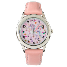 Farbenfrohe Einhorn Regenbogen und Blume Kinder Armbanduhr