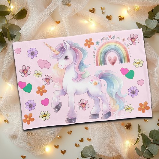 Farbenfrohe Einhorn Regenbogen und Blume Kinderzim Kissenbezug