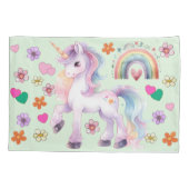 Farbenfrohe Einhorn Regenbogen und Blume Kinderzim Kissenbezug (Rückseite)