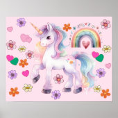 Farbenfrohe Einhorn Regenbogen und Blume Kinderzim Poster (Vorne)