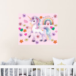 Farbenfrohe Einhorn Regenbogen und Blume Kinderzim Poster