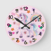 Farbenfrohe Einhorn Regenbogen und Blume Kinderzim Runde Wanduhr (Vorderseite)