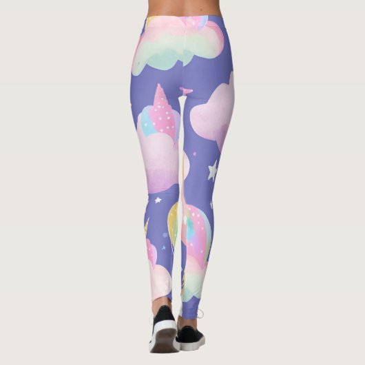 Farbenfrohe Einhorn-Regenbogenballonmuster für sie Leggings (Rückseite)
