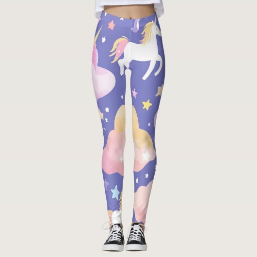 Farbenfrohe Einhorn-Regenbogenballonmuster für sie Leggings (Vorderseite)
