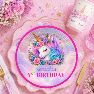 Farbenfrohe Einhorn Rosa Lila Mädchen Geburtstags Pappteller