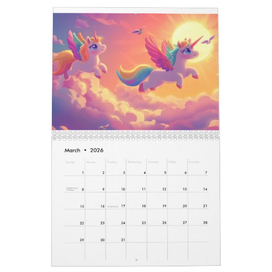 Farbenfrohe Einhorn-Sammlung Kalender (Mär 2026)