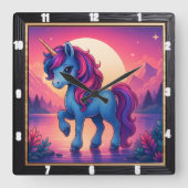 Farbenfrohe Einhorn Sunset Fantasy Quadratische Wanduhr (Vorderseite)