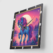Farbenfrohe Einhorn Sunset Fantasy Quadratische Wanduhr (Winkel)