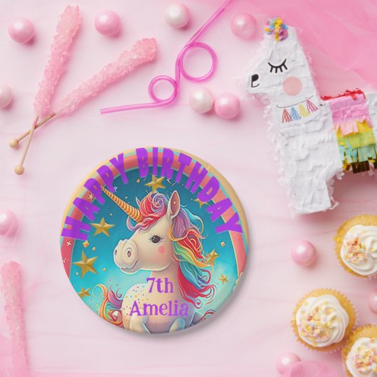Farbenfrohe Einhorn Themed Party Pappteller (Party)