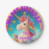 Farbenfrohe Einhorn Themed Party Pappteller (Vorderseite)