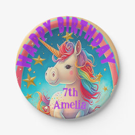 Farbenfrohe Einhorn Themed Party Pappteller