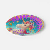 Farbenfrohe Einhorn Themed Party Pappteller (Schrägansicht)