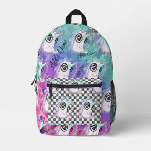 Farbenfrohe Einhorn überprüfter bearbeitbarer Name Bedruckter Rucksack