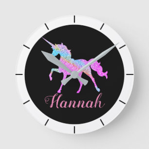 Farbenfrohe Einhorn-Uhr Runde Wanduhr
