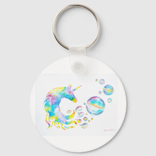 Farbenfrohe Einhorn und Kugeln, Aquarellmalerei Schlüsselanhänger
