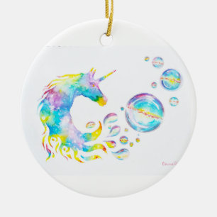 Farbenfrohe Einhorn und Kugeln Keramik Ornament