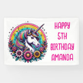 Farbenfrohe Einhorn und Regenbogen Personalisiert Banner (Horizontal)