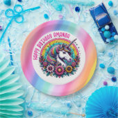 Farbenfrohe Einhorn und Regenbogen Personalisiert  Pappteller (Party)