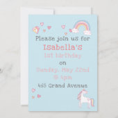 Farbenfrohe Einhorn-Zauberwand Geburtstag Einladung (Rückseite)