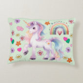 Farbenfrohe Einhornbahn und Blume Dekokissen (Rückseite)