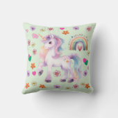 Farbenfrohe Einhornbahn und Blume Kissen (Rückseite)