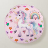 Farbenfrohe Einhornbahn und Blume Rundes Kissen (Vorderseite)