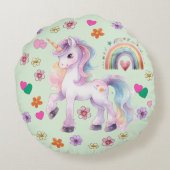 Farbenfrohe Einhornbahn und Blume Rundes Kissen (Rückseite)